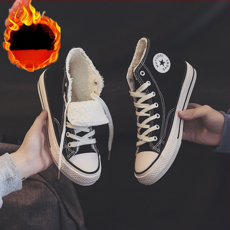 Unisex augstas kājas kurpes no auduma – korejiešu stilā, pretslīdējoša zole, vulkanizēta gumijas zole, iekšējā odere no mākslīgās vilnas