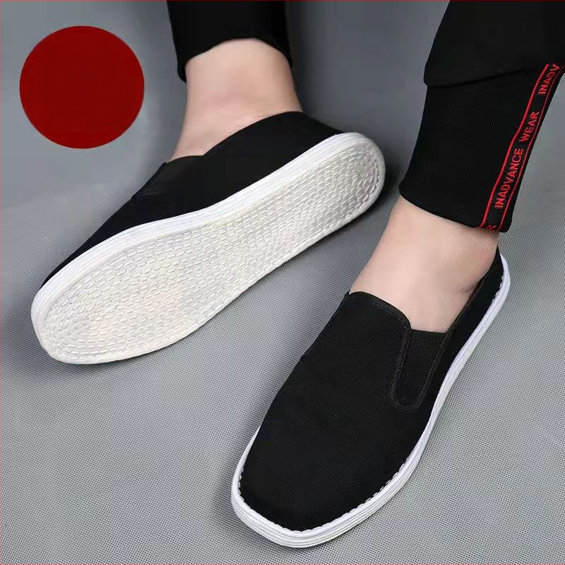 Auduma apavi slip-on, roku darbs, kokvilnas virsējā daļa, zems augšējais profils, apaļš purns