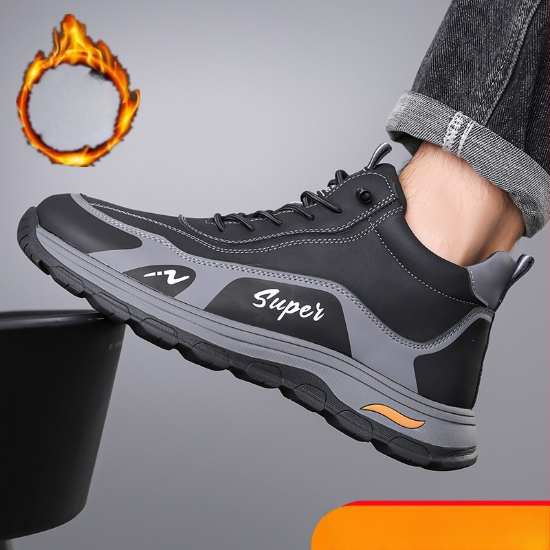 Vīriešu ziemas čības iekšējās čības ar bieza fleece odere, superfiber augšdaļa, gumijas zole, pretslīdošas, siltas, triecienu absorbēšana