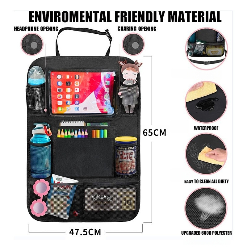 Automobilio galinės sėdynės laikymo krepšys, atsparus vandeniui, sulankstomas, kabinamas organizatorius, iš Oxford audinio, logotipo spausdinimas įmanomas