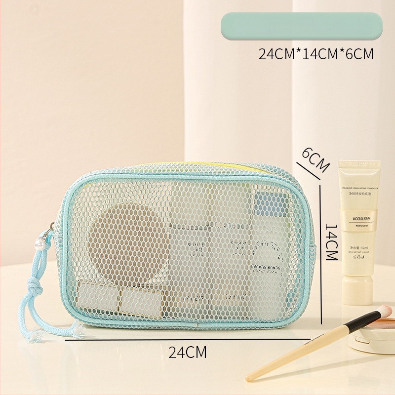 Kosmeetika kott võrgust kangast, käekoti stiilis, mudel 01b1605; mitmekülgne reisiks, kosmeetika ja hügieenitarvete hoiustamine.