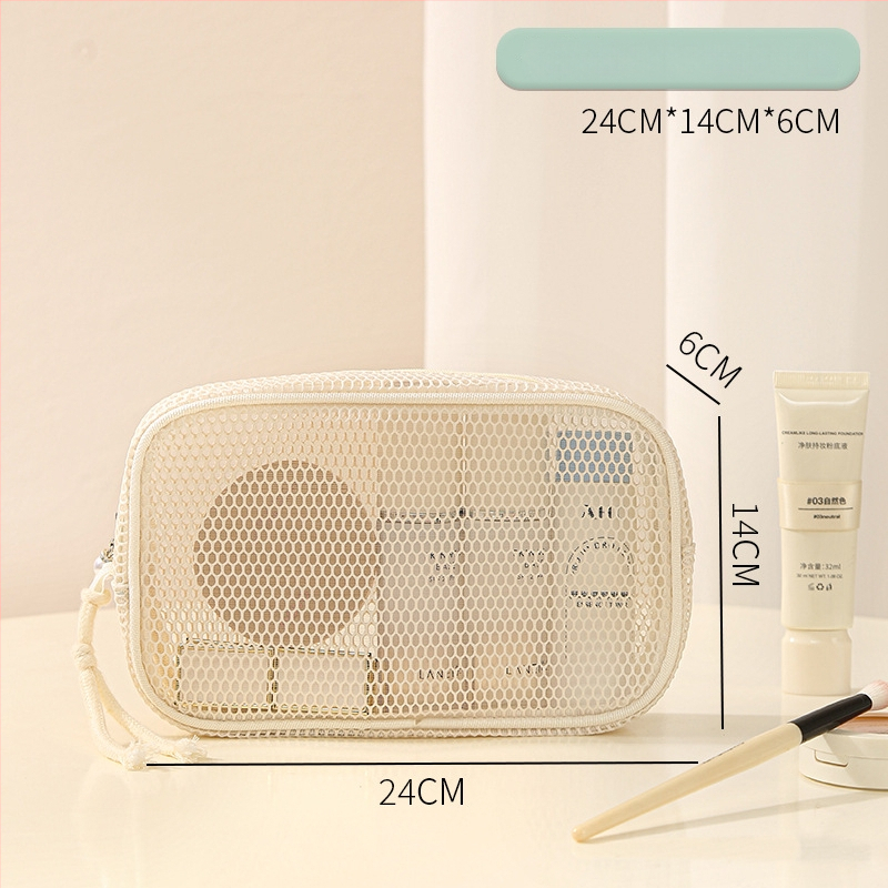 Kosmeetika kott võrgust kangast, käekoti stiilis, mudel 01b1605; mitmekülgne reisiks, kosmeetika ja hügieenitarvete hoiustamine.