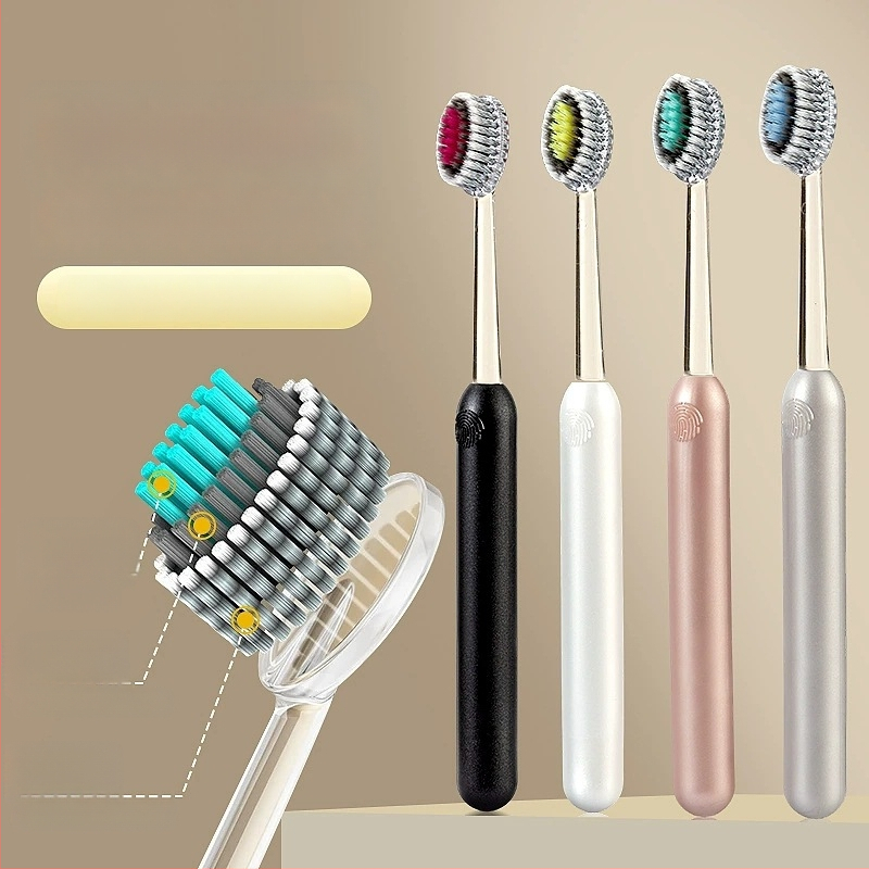 Rokas zobu birste ar mīkstām sariem un kalnveidīgu izliektu spirālveida šķiedru dizainu dziļai tīrīšanai – 2 gab. komplektā, modelis Gd001