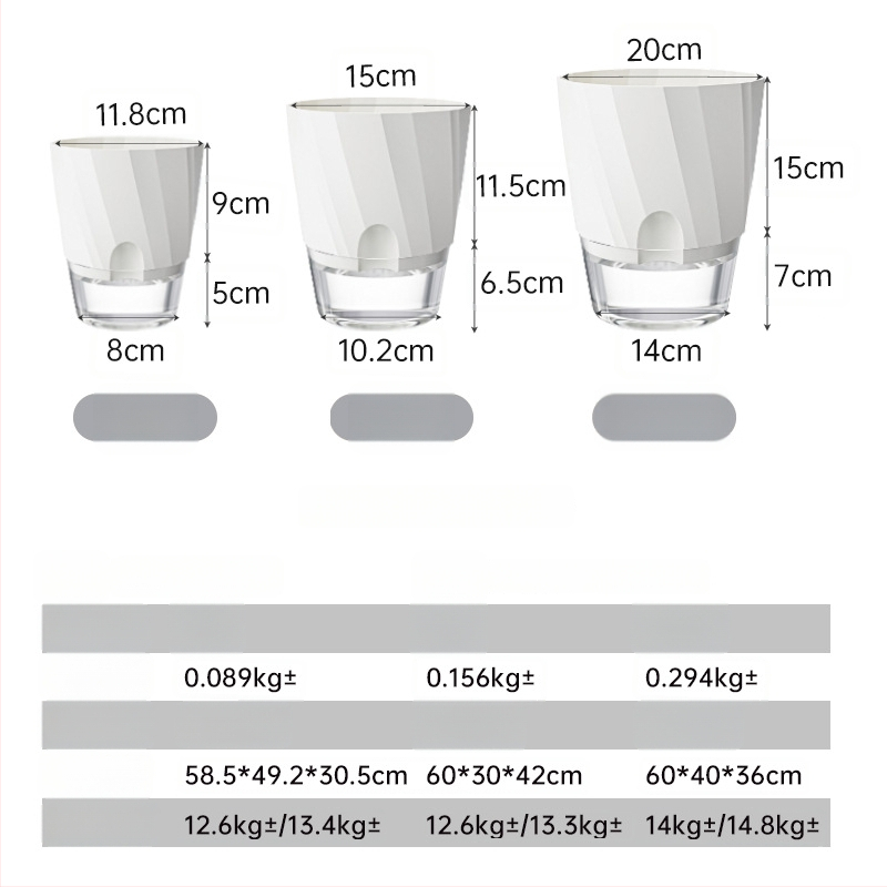 Gėlių vazonas su automatinio laistymo sistema, skaidra plastiko medžiaga, atsparus korozijai ir patvarus; tinkamas staliniam ar grindų naudojimui, šiaurietiškas minimalistinis dizainas, gaminamas liejant į vieną dalį.