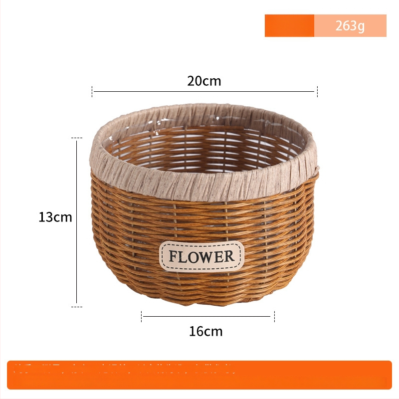Gėlių vazonas iš imitacinio ratano su plieno rėmu; rankų darbo pynimas (Medžiaga: PE imitacija ratano + plieno rėmas; Naudojimo forma: stalelyje arba grindyse; Amatas: rankų darbas; Gamybos metodas: pynimas)