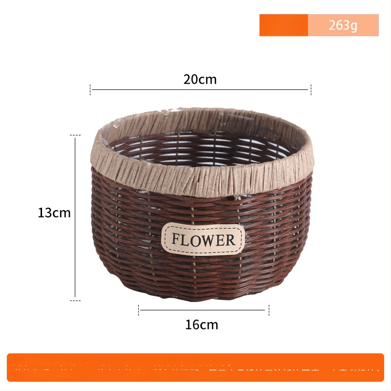 Gėlių vazonas iš imitacinio ratano su plieno rėmu; rankų darbo pynimas (Medžiaga: PE imitacija ratano + plieno rėmas; Naudojimo forma: stalelyje arba grindyse; Amatas: rankų darbas; Gamybos metodas: pynimas)