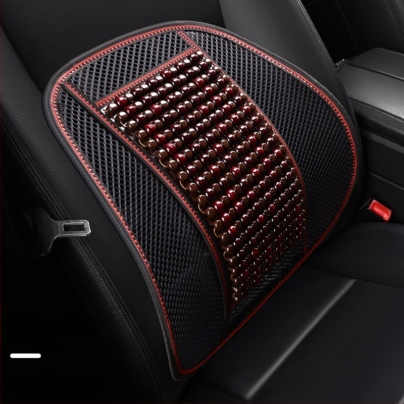 Automobiļa sēdekļa spilvens, viengabala kvadrātiska no koka lodītēm, aizmugures sēdeklim, elpojošs un pretslīdējošs.