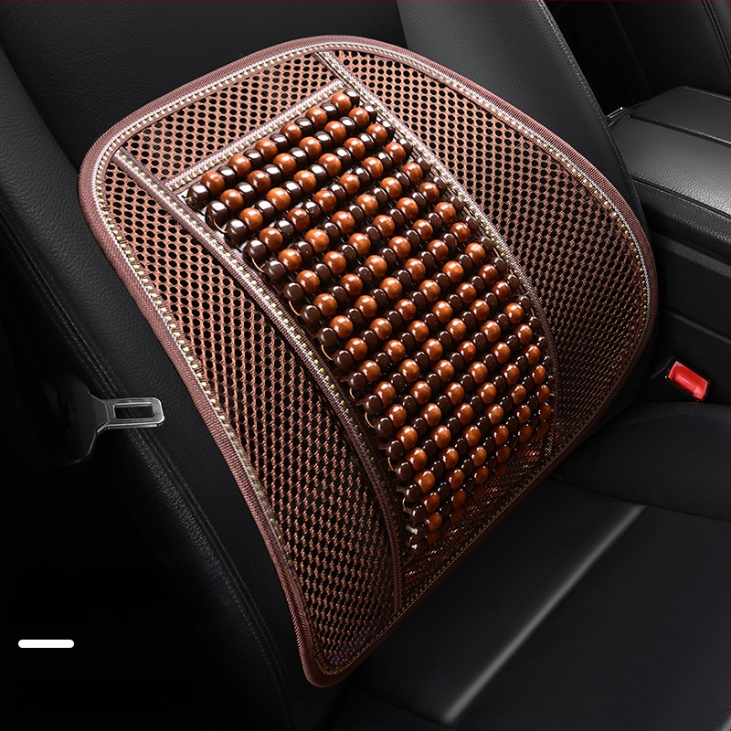 Automobiļa sēdekļa spilvens, viengabala kvadrātiska no koka lodītēm, aizmugures sēdeklim, elpojošs un pretslīdējošs.