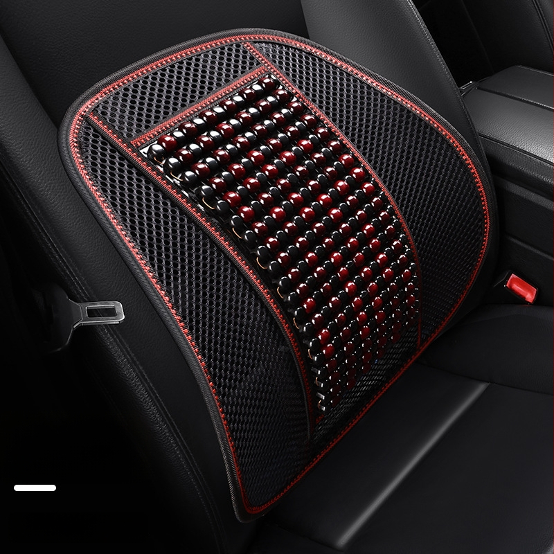 Automobiļa sēdekļa spilvens, viengabala kvadrātiska no koka lodītēm, aizmugures sēdeklim, elpojošs un pretslīdējošs.