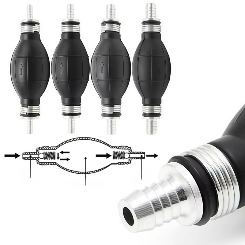 Rankinė degalų siurbimo siurblys su dvipusiu patikros vožtuvu, gumos-aliuminio korpusas, tinkamas degalų sistemoms automobiliams, sraigtasparniams, laivams ir motociklams