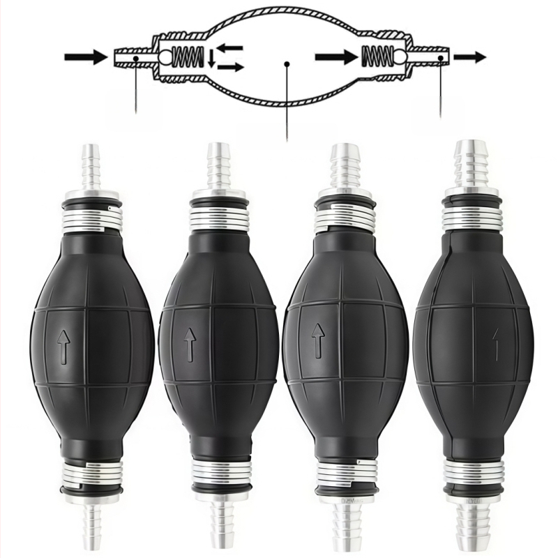 Rankinė degalų siurbimo siurblys su dvipusiu patikros vožtuvu, gumos-aliuminio korpusas, tinkamas degalų sistemoms automobiliams, sraigtasparniams, laivams ir motociklams