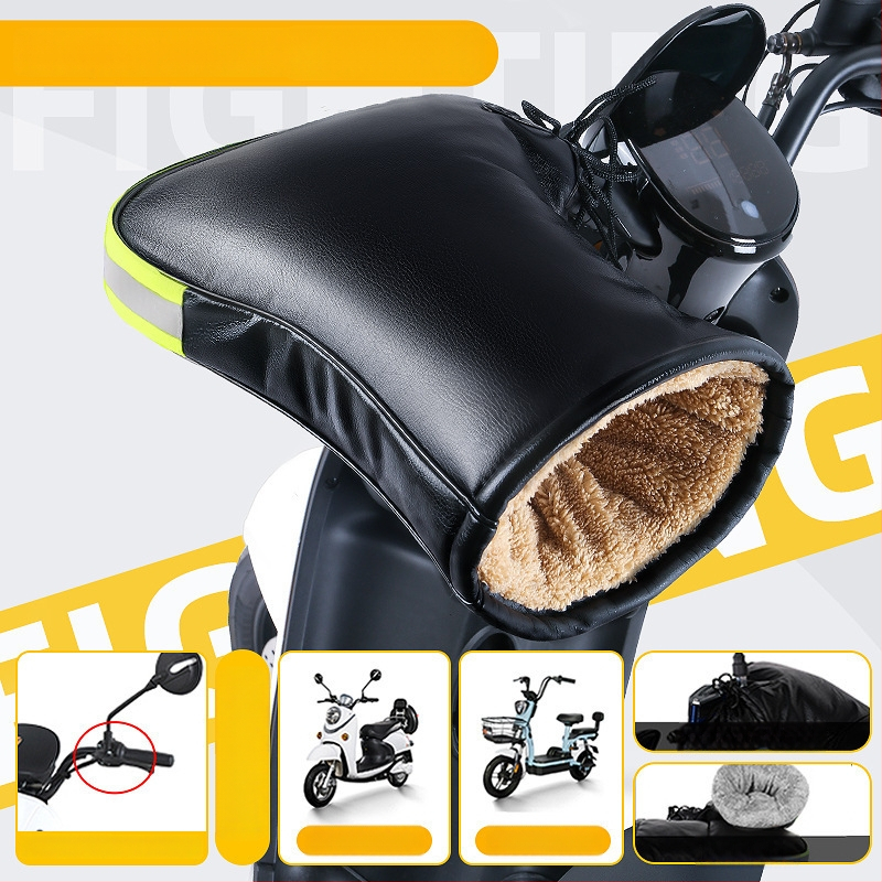 Elektrinio motociklo rankų pirštinės su storesniu medvilnės pamušalu, vėjo atsparios, žiemos šiluma, unisex