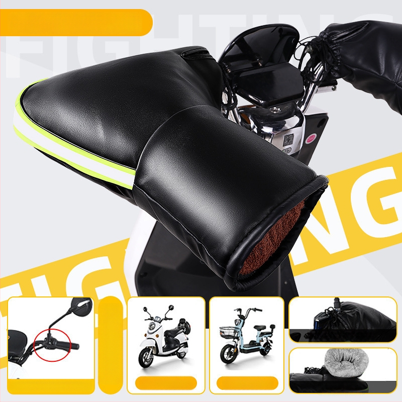 Elektrinio motociklo rankų pirštinės su storesniu medvilnės pamušalu, vėjo atsparios, žiemos šiluma, unisex