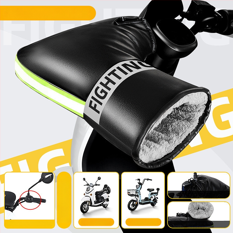 Elektrinio motociklo rankų pirštinės su storesniu medvilnės pamušalu, vėjo atsparios, žiemos šiluma, unisex