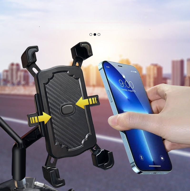 Mootorratta ja jalgratta telefonihoidik nelja klambriga kinnitusega, pöörlev hoidik, ABS-plastik, ühilduv tagaspeegli ja rooliga, löögikindel