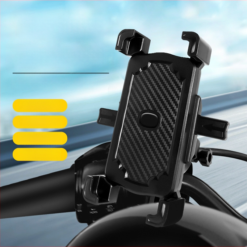 Mootorratta ja jalgratta telefonihoidik nelja klambriga kinnitusega, pöörlev hoidik, ABS-plastik, ühilduv tagaspeegli ja rooliga, löögikindel