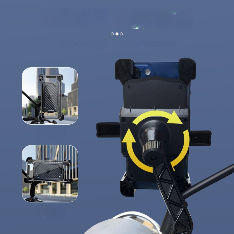 Mootorratta ja jalgratta telefonihoidik nelja klambriga kinnitusega, pöörlev hoidik, ABS-plastik, ühilduv tagaspeegli ja rooliga, löögikindel