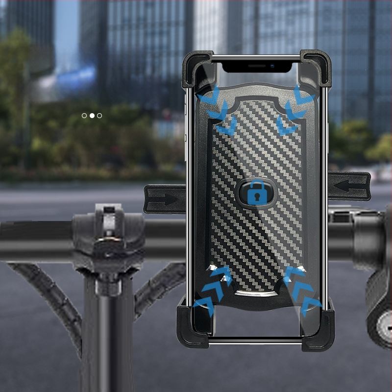 Mootorratta ja jalgratta telefonihoidik nelja klambriga kinnitusega, pöörlev hoidik, ABS-plastik, ühilduv tagaspeegli ja rooliga, löögikindel