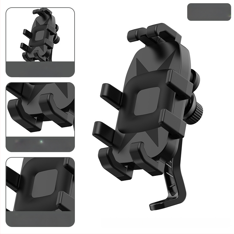 Mootorratta ja jalgratta telefonihoidik nelja klambriga kinnitusega, pöörlev hoidik, ABS-plastik, ühilduv tagaspeegli ja rooliga, löögikindel