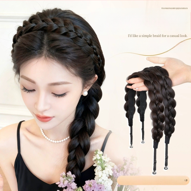 Magnetinė žuvies kaulo pynė peruka, vieno gabalo sintetinių plaukų, anime cosplay stilius, modelis CX006 Magnetic Princess Braid, veido formavimas ir apimties suteikimas