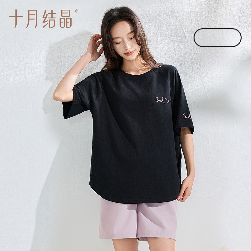 Rasedate lühikeste varrukatega top, ringkaelaga, 95%+ puuvill, keskmise pikkusega 65–80 cm