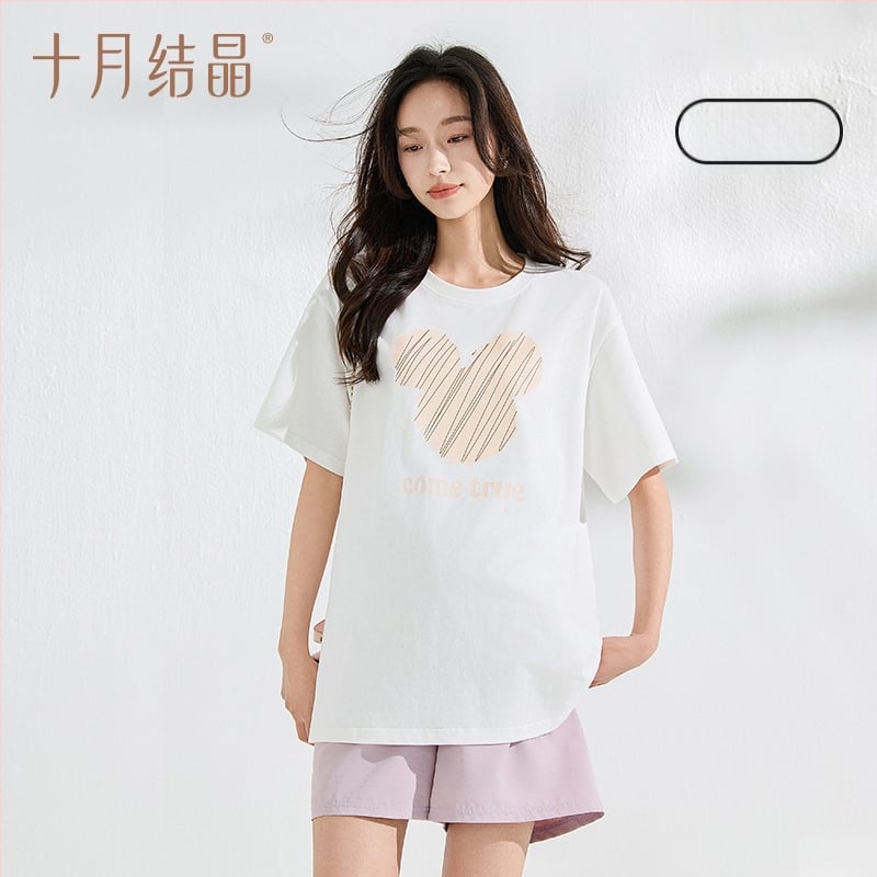 Rasedate lühikeste varrukatega top, ringkaelaga, 95%+ puuvill, keskmise pikkusega 65–80 cm