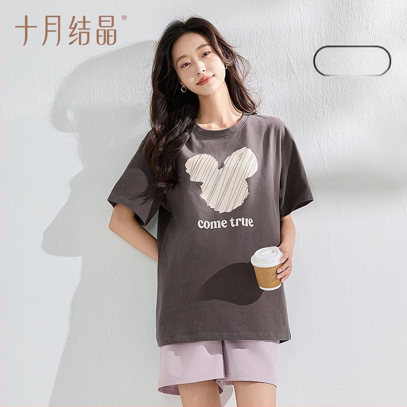 Rasedate lühikeste varrukatega top, ringkaelaga, 95%+ puuvill, keskmise pikkusega 65–80 cm