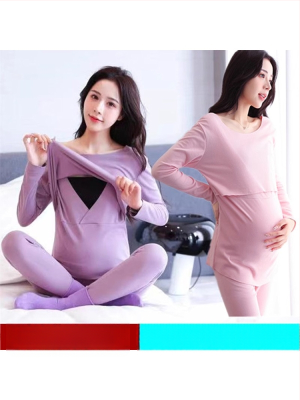 Nėščiųjų terminis komplektas rudens–žiemos sezonui iš De Rong audinio – ilgomis rankovėmis, maitinti krūtį atidarymo galimybė, 90–95% poliesterio, iki 30% spandeksas