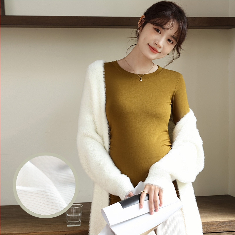 Nėštukės topas – Korėjietiško stiliaus, aukštas elastingumas, apvalus kaklas, ilgomis rankovėmis