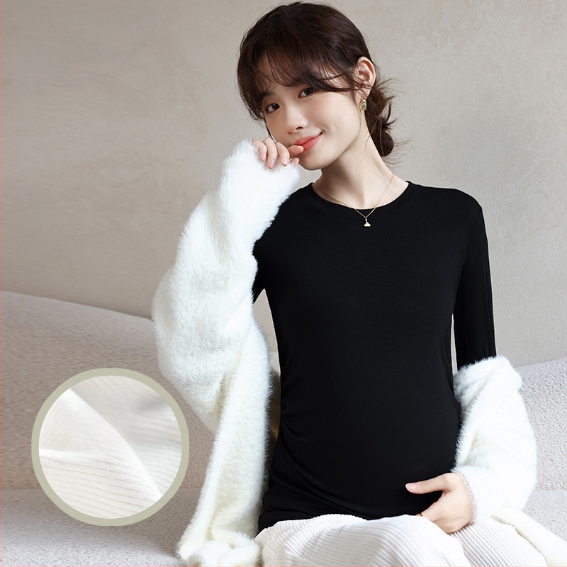 Nėštukės topas – Korėjietiško stiliaus, aukštas elastingumas, apvalus kaklas, ilgomis rankovėmis