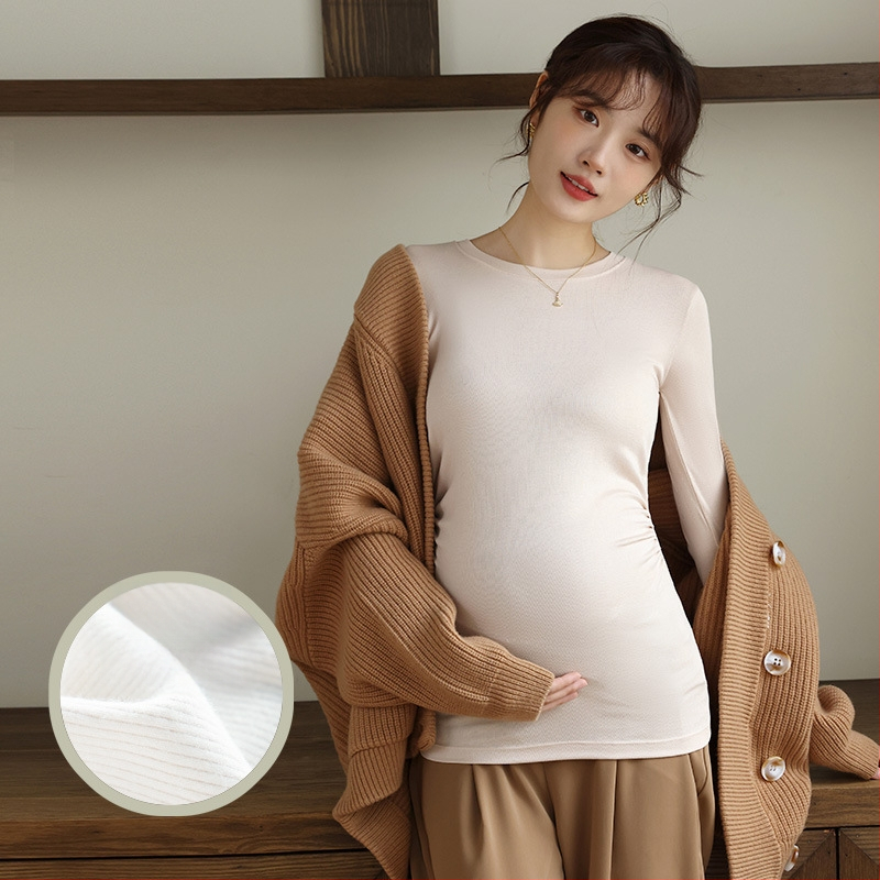 Nėštukės topas – Korėjietiško stiliaus, aukštas elastingumas, apvalus kaklas, ilgomis rankovėmis