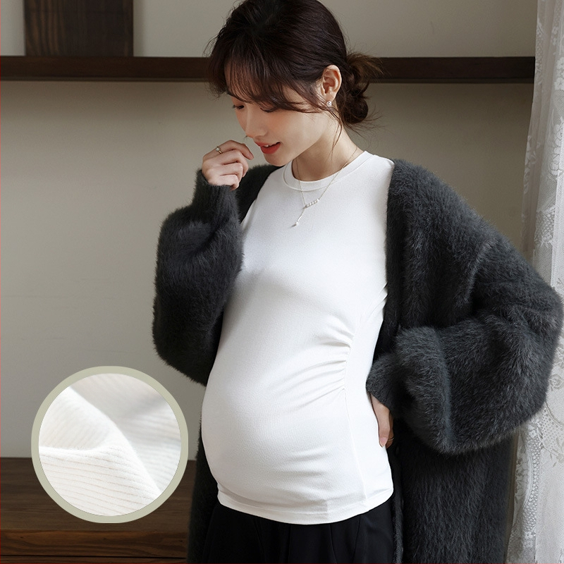 Nėštukės topas – Korėjietiško stiliaus, aukštas elastingumas, apvalus kaklas, ilgomis rankovėmis