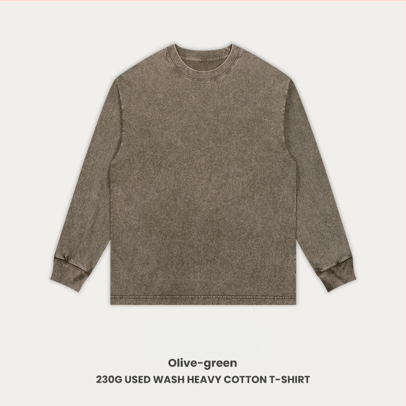 Retro medvilnės marškinėliai laisvos apdailos, ilgos raglano rankovės, apvali kakla, 230 g medvilnė, 96%+ medvilnė