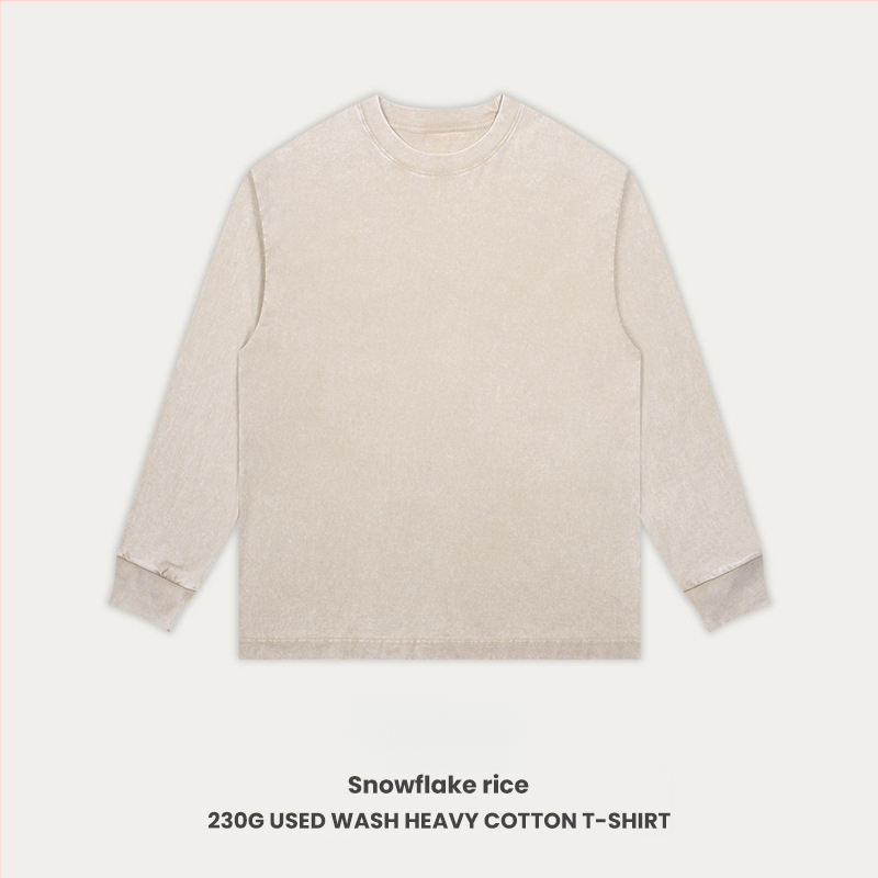 Retro medvilnės marškinėliai laisvos apdailos, ilgos raglano rankovės, apvali kakla, 230 g medvilnė, 96%+ medvilnė