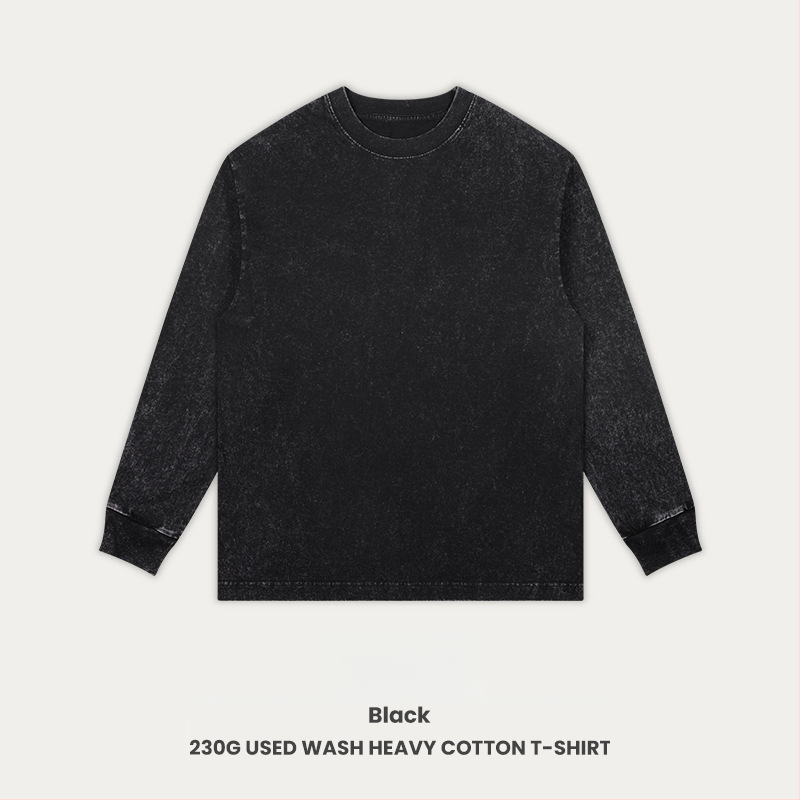 Retro medvilnės marškinėliai laisvos apdailos, ilgos raglano rankovės, apvali kakla, 230 g medvilnė, 96%+ medvilnė