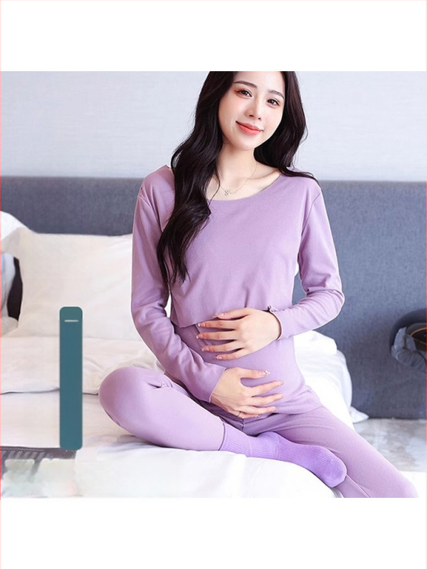Nėščių terminių apatinių komplektas, ruduo–žiema, maitinti atidarymas, ilgomis rankovėmis, poliesterio-spandeksas, siūlų dažytas audinys