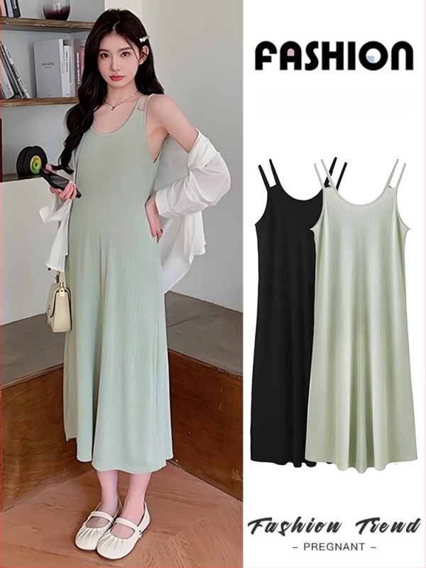 Rasedate kleit rihmadega, varrukateta, pikk, polüester-spandaksi segu