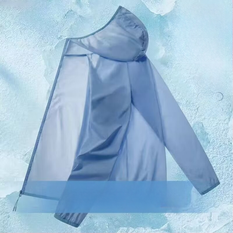 Meeste suvine hingav Ice-Silk kapuutsiga tuulejope, polüesteri segu 30-50%, vaba lõige