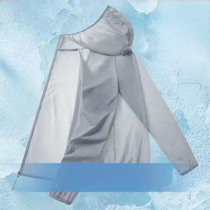 Meeste suvine hingav Ice-Silk kapuutsiga tuulejope, polüesteri segu 30-50%, vaba lõige