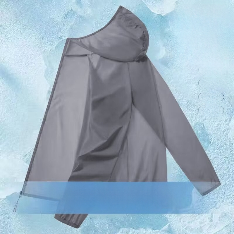 Meeste suvine hingav Ice-Silk kapuutsiga tuulejope, polüesteri segu 30-50%, vaba lõige