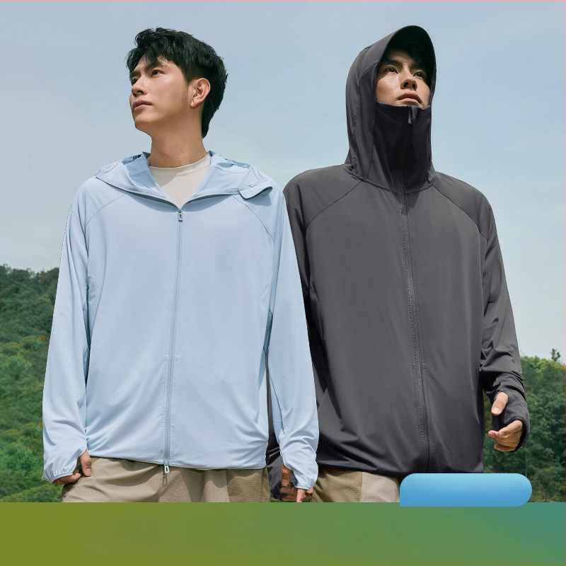 Meeste kapuutsiga päikesekaitse rõivad suveks suvel, Ice Silk jahutus kangas, vaba lõige, polüester 92%