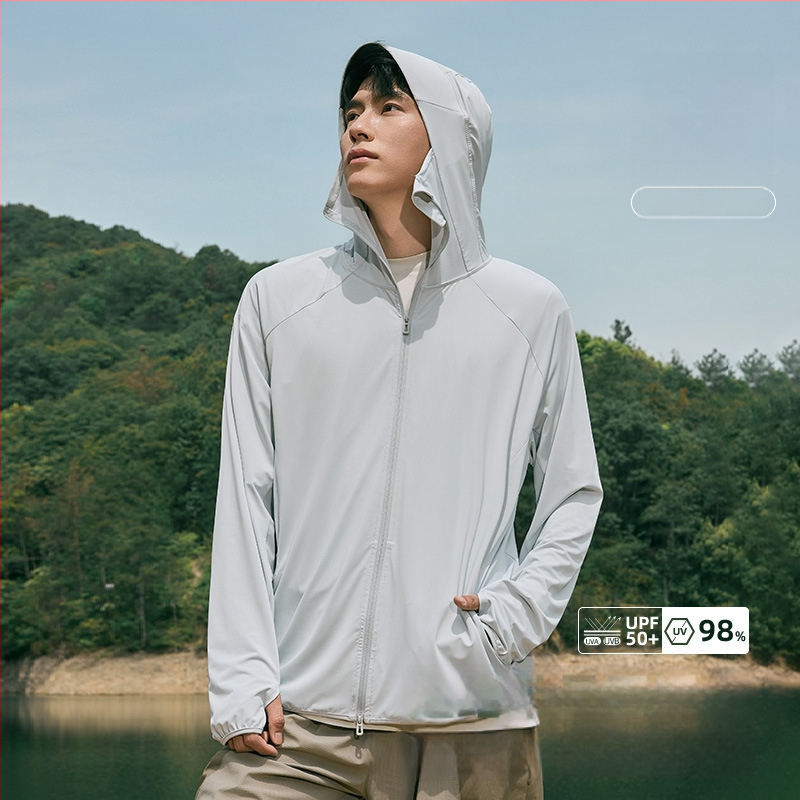 Meeste kapuutsiga päikesekaitse rõivad suveks suvel, Ice Silk jahutus kangas, vaba lõige, polüester 92%