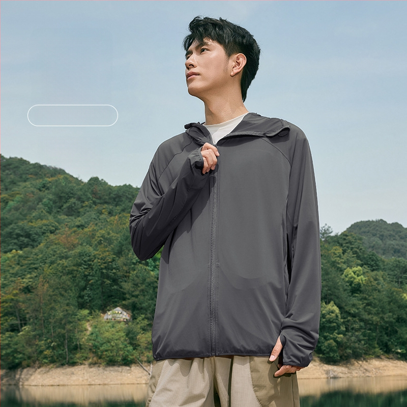 Meeste kapuutsiga päikesekaitse rõivad suveks suvel, Ice Silk jahutus kangas, vaba lõige, polüester 92%