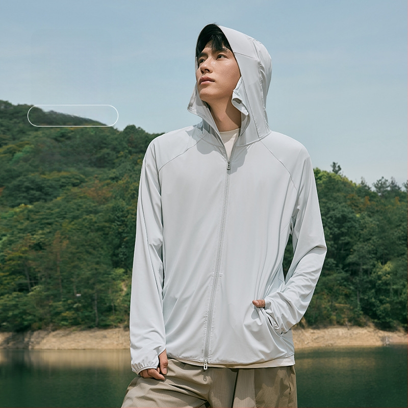 Meeste kapuutsiga päikesekaitse rõivad suveks suvel, Ice Silk jahutus kangas, vaba lõige, polüester 92%