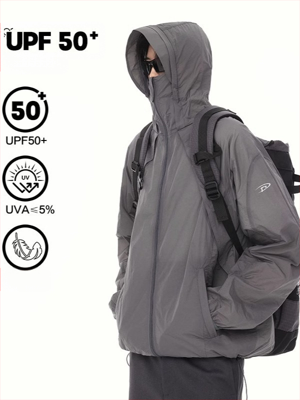 Päikesekaitsejakk, polüesteri kangas, 100% peamine kangas, tõmblukk, külgkoti, suvi