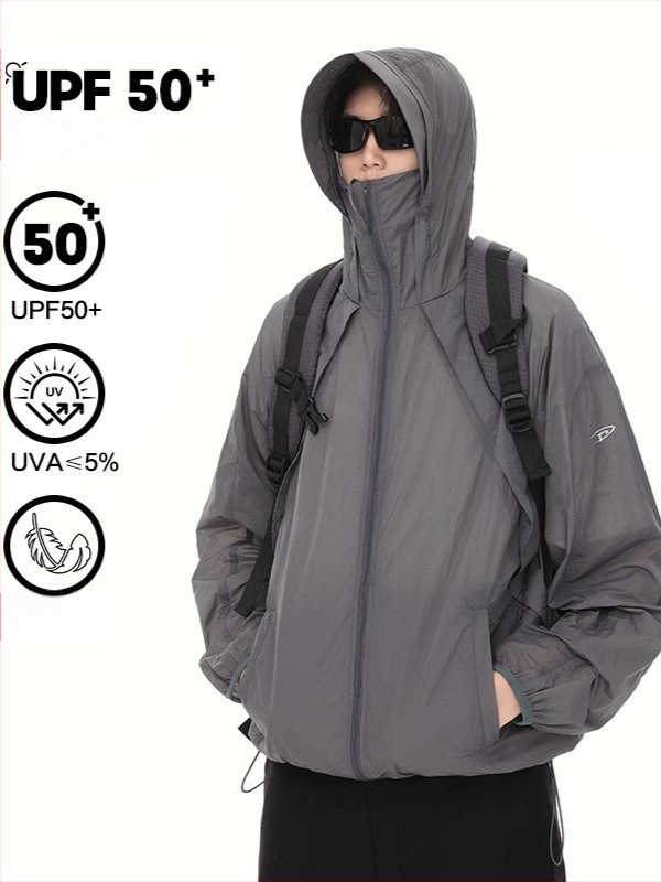 Päikesekaitsejakk, polüesteri kangas, 100% peamine kangas, tõmblukk, külgkoti, suvi