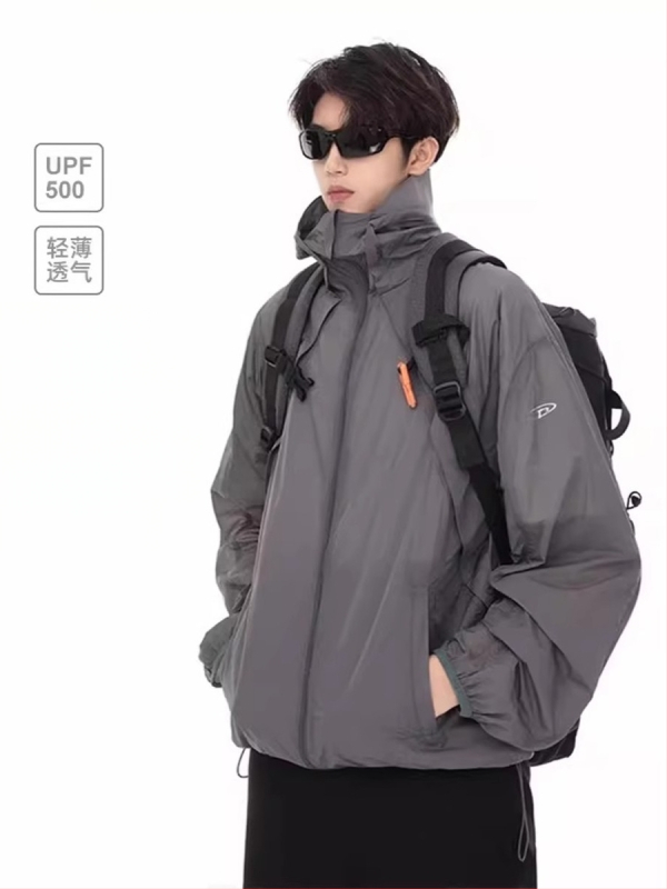 Päikesekaitsejakk, polüesteri kangas, 100% peamine kangas, tõmblukk, külgkoti, suvi