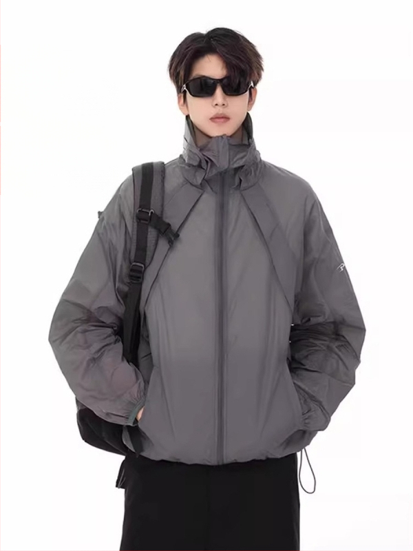 Päikesekaitsejakk, polüesteri kangas, 100% peamine kangas, tõmblukk, külgkoti, suvi