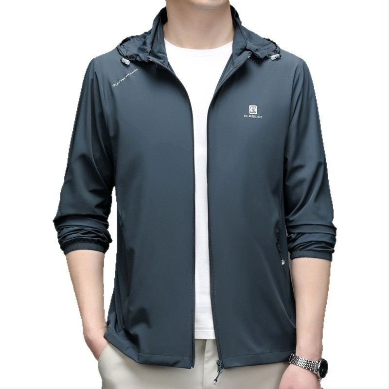 Meeste õhuke Ice Silk päikesekaitse jakk kapuutsiga, suvine nailonisegu segu, 3D trükkimine