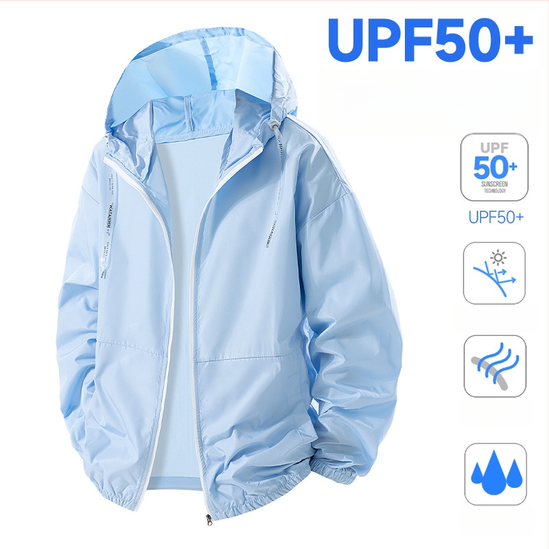 Meeste kapuutsiga UV-kaitsejope, kerge ja hingav, 100% polüester, UPF50+, lukuga taskud